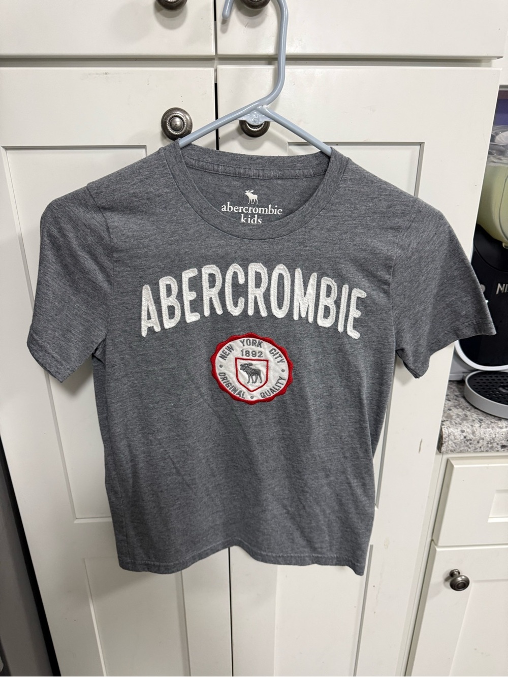 abercrombie kids Charcoal Gray Logo Tee with Red Crest